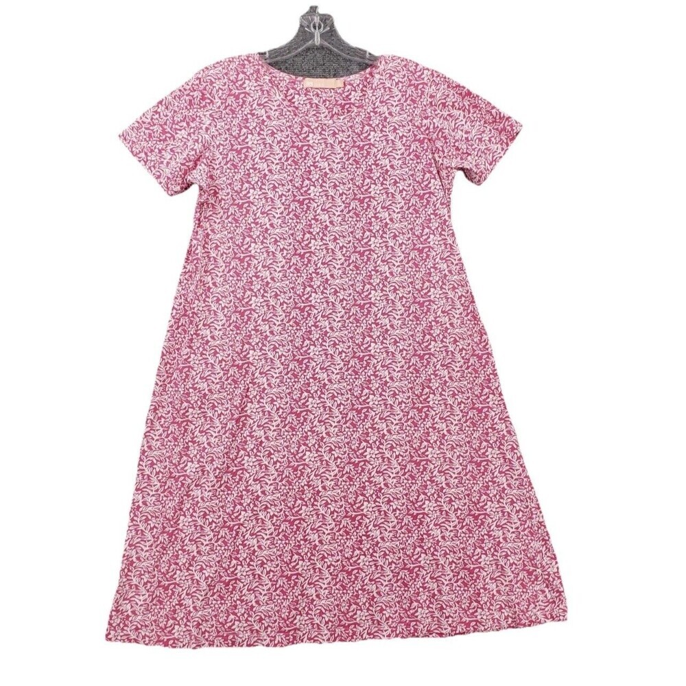 La Cera Dress Womens M  Pink Mini Floral Short Sleeve A Line Pocket Boho